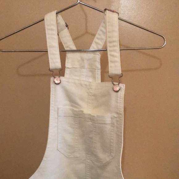 White Cotton Blend Denim Overalls, 5 Pockets - Picture 2 of 8